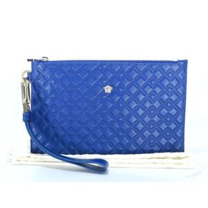 ✨STUNNING! Versace Cobalt Blue Leather Pouch Clutch w/ Dust Bag
